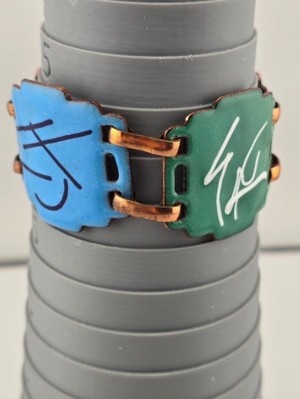 Vintage Enamel on Copper Bracelet Colorful 6.25" - Picture 10 of 12